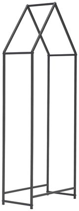 Kaminholzständer aus Metall in Hausform, seitliche Perspektive