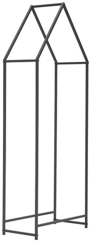 Kaminholzständer aus Metall in Hausform, seitliche Perspektive