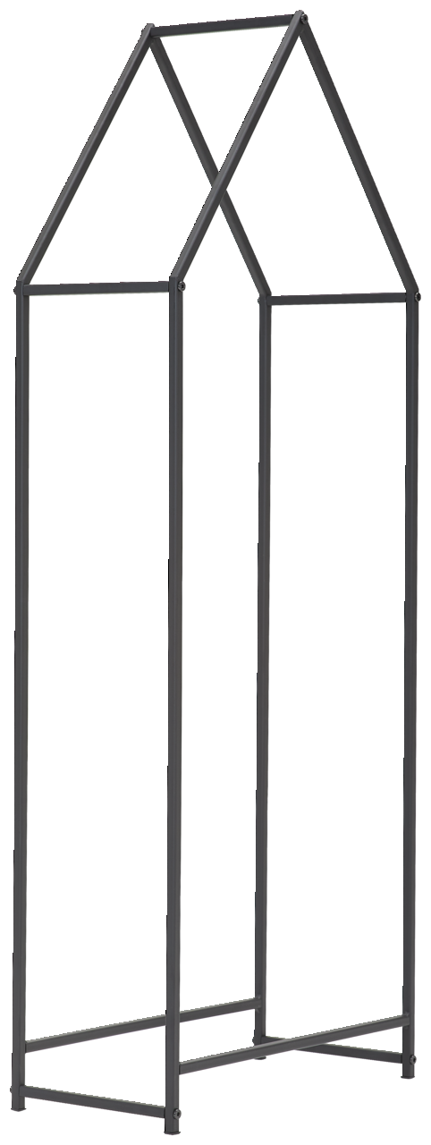 Kaminholzständer aus Metall in Hausform, seitliche Perspektive