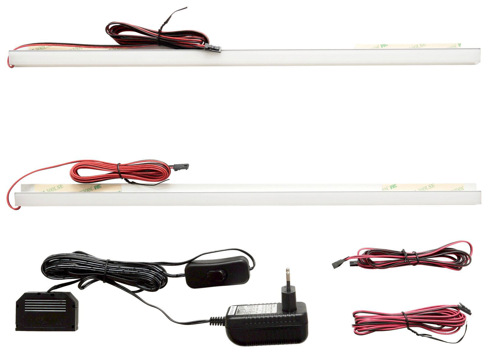 XORA 2er-Set Rückwandbeleuchtung CALI Zwei LED-Lichtleisten mit Kabeln und Netzteil, Ansicht von oben