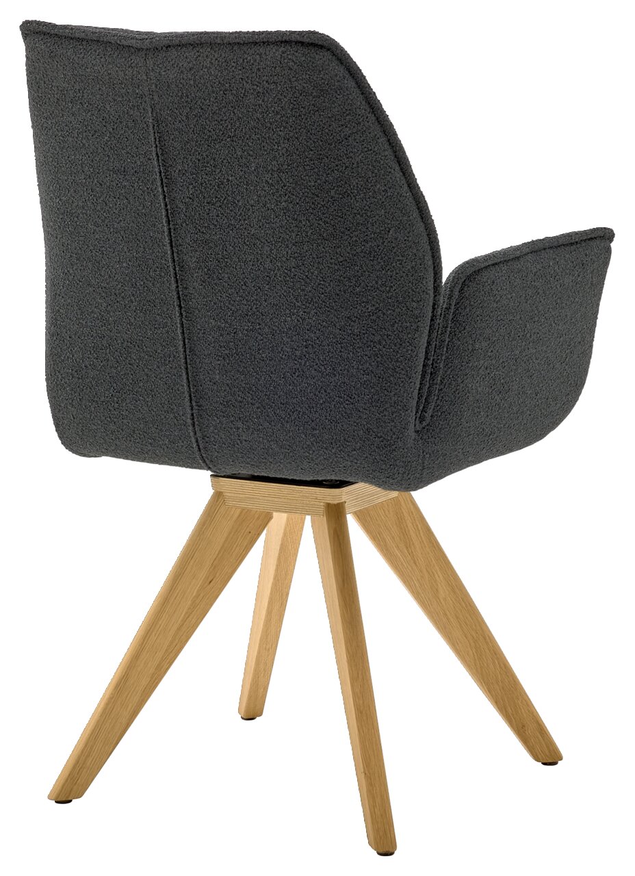 Musterring Armlehnstuhl MR TIAMA Rückansicht eines modernen Armlehnstuhls mit grauem Stoffbezug und Holzbeinen.