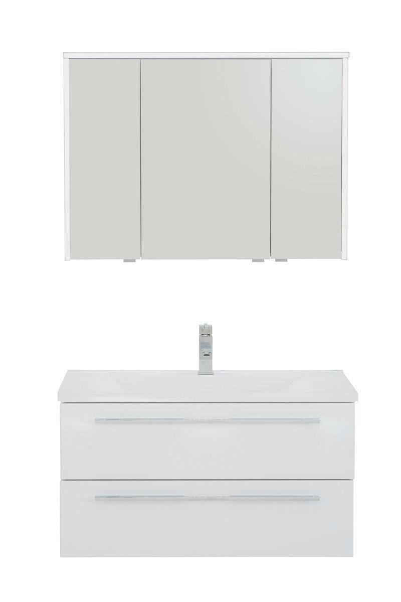 Moderne Badkombination mit Spiegelschrank und Waschbeckenunterschrank, Frontalansicht