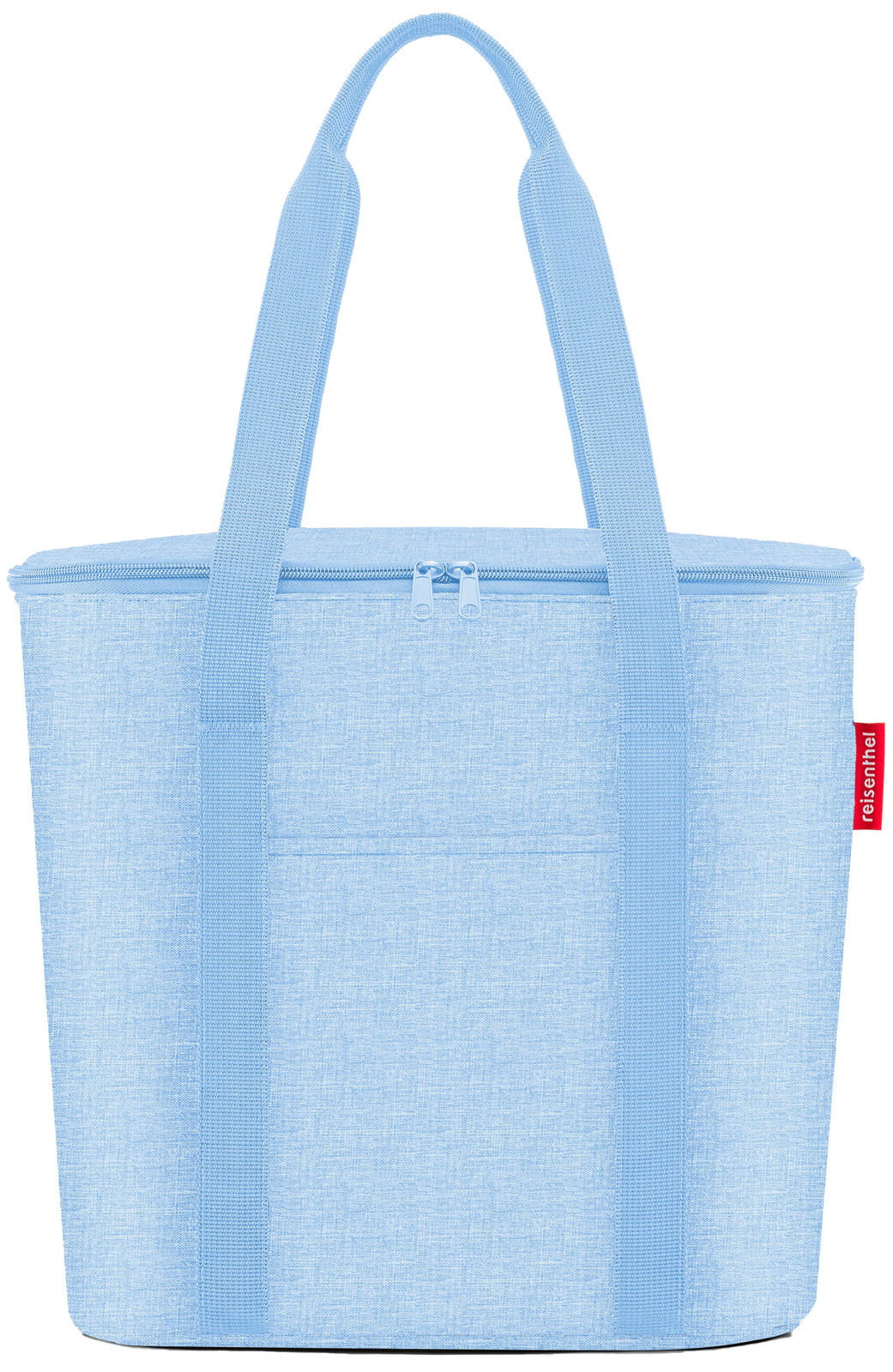 Hellblaue Thermoshopper-Tasche mit Reißverschluss und zwei Tragegriffen, Frontalansicht