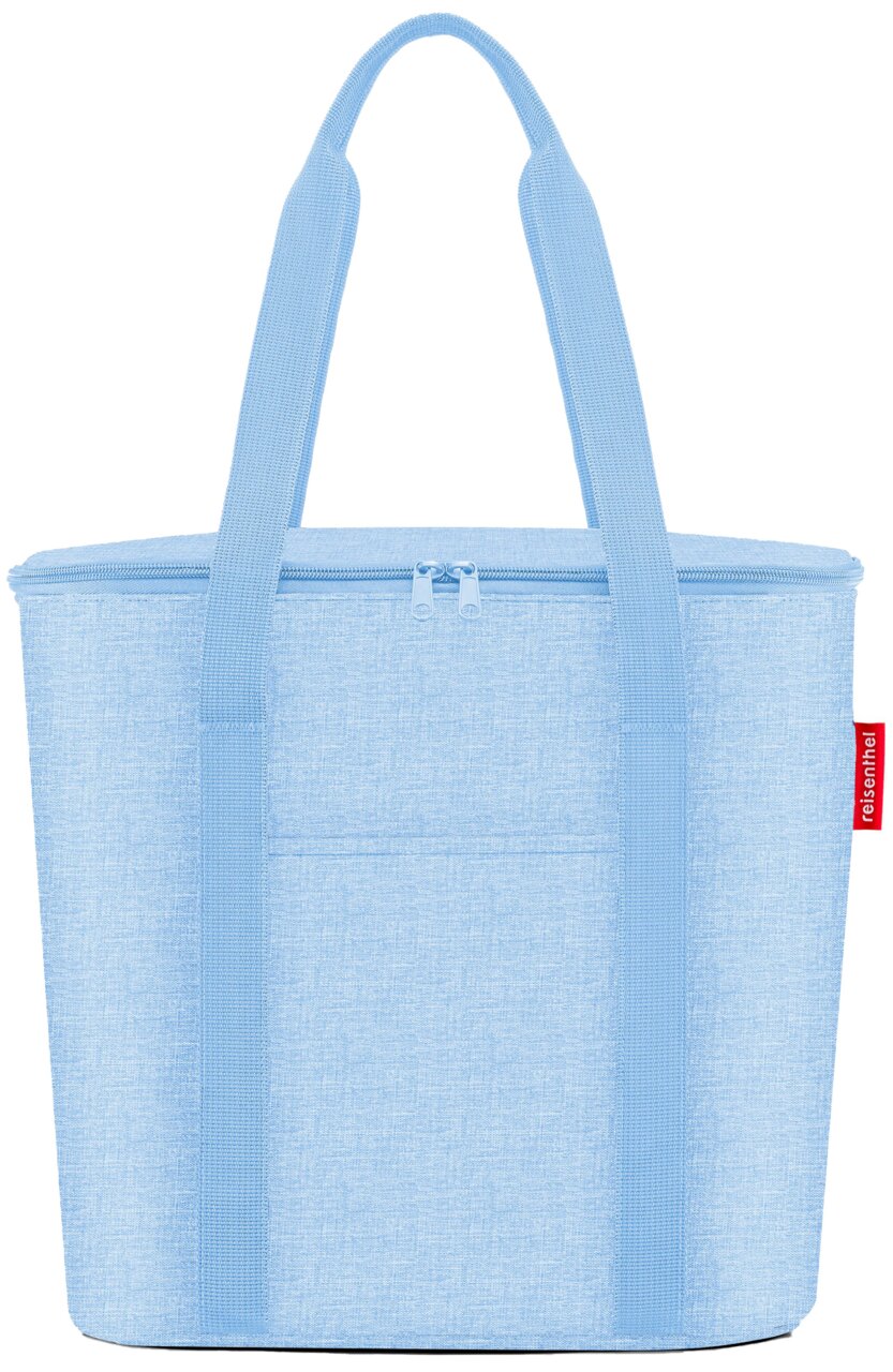 Hellblaue Thermoshopper-Tasche mit Reißverschluss und zwei Tragegriffen, Frontalansicht