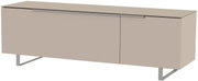 Modernes TV-Lowboard in Beige mit Metallfüßen, seitliche Perspektive