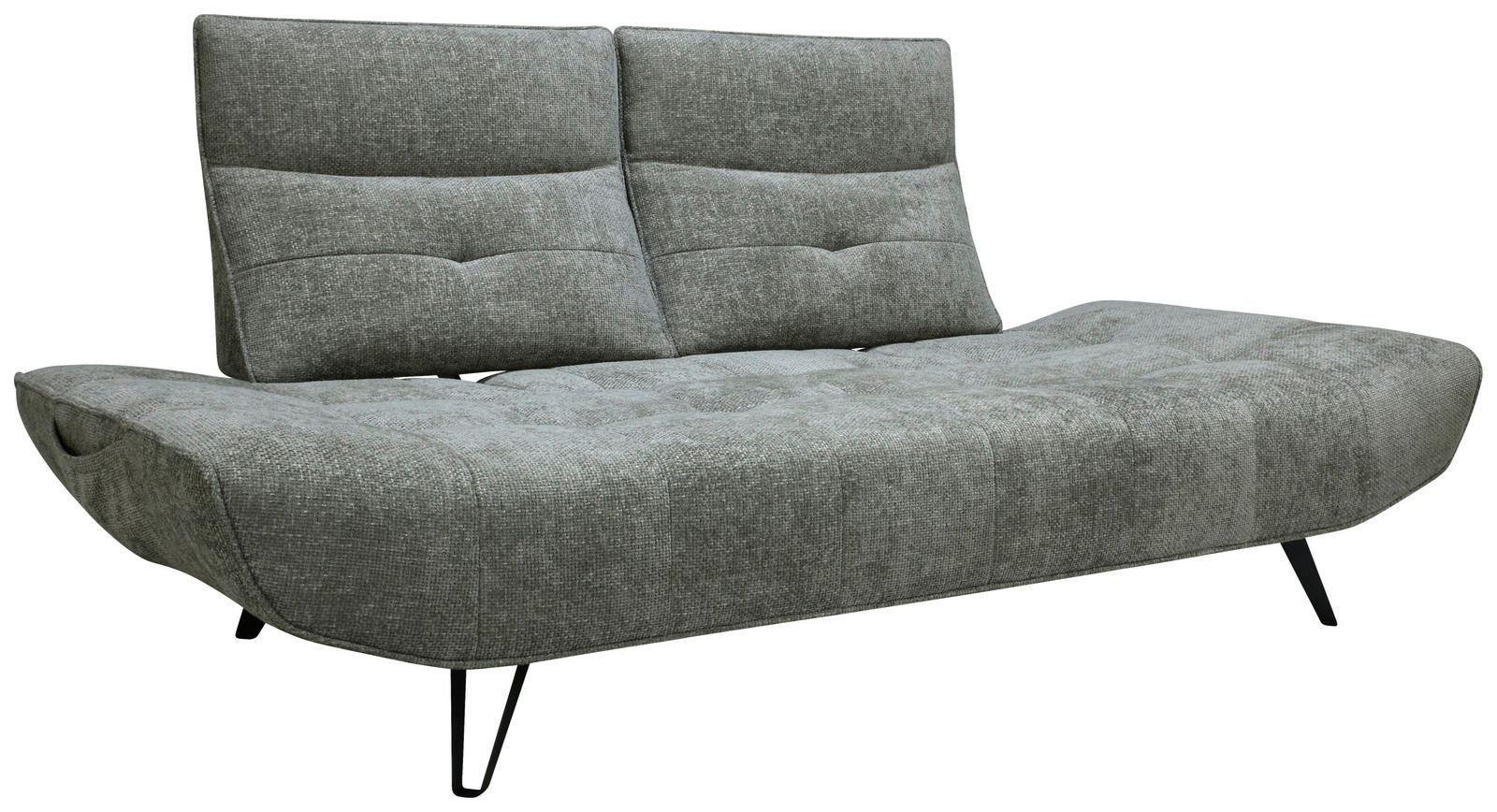 Graues Polstersofa mit modernem Design, schräg von vorne fotografiert