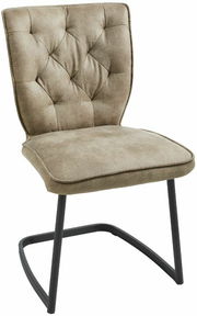 Freischwinger-Stuhl mit gepolsterter Rückenlehne und Sitzfläche in beige, seitliche Perspektive