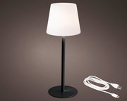 LED Tischlampe mit weißem Schirm und schwarzem Standfuß, seitliche Perspektive, inklusive USB-Kabel