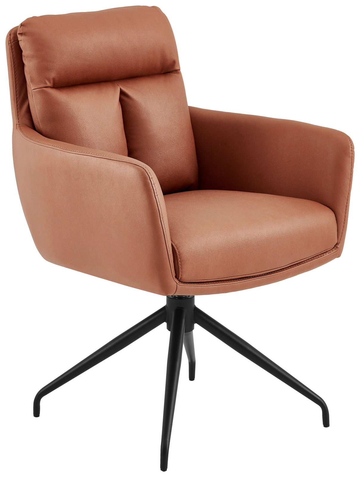 Novel Fauteuil EMMA Moderner Armlehnstuhl in braunem Leder mit schwarzem Metallgestell, seitliche Perspektive