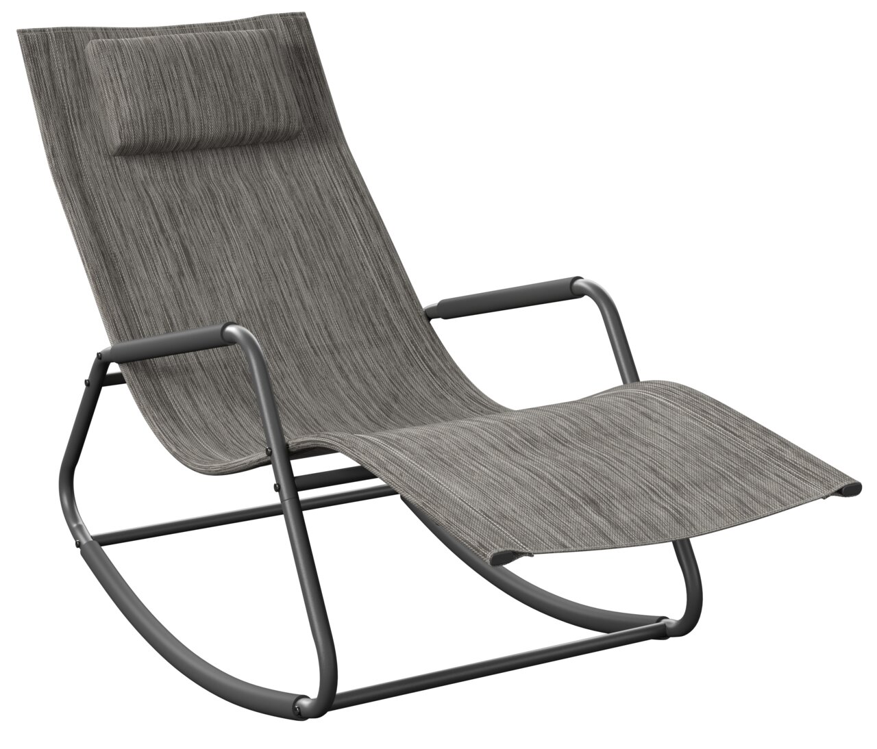 Graue Schaukelliege mit Metallrahmen, seitliche Perspektive