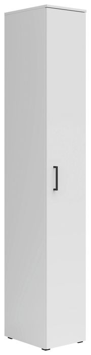 Weißer Mehrzweckschrank mit schwarzem Griff, seitliche Perspektive
