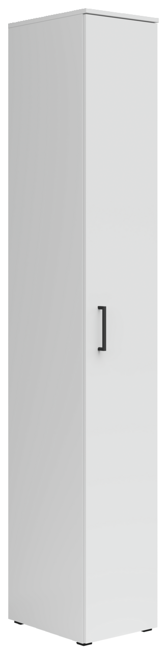 Weißer Mehrzweckschrank mit schwarzem Griff, seitliche Perspektive