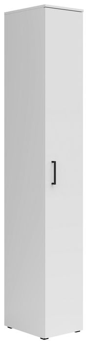 Weißer Mehrzweckschrank mit schwarzem Griff, seitliche Perspektive