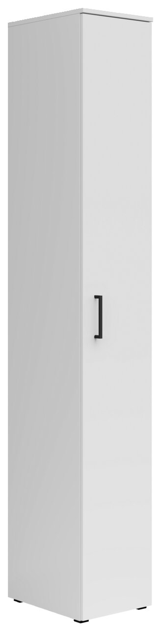 Weißer Mehrzweckschrank mit schwarzem Griff, seitliche Perspektive