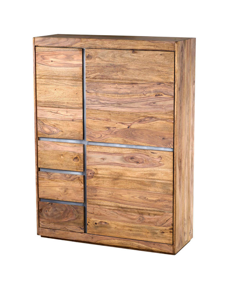 Hochwertiges Highboard aus Holz mit natürlicher Maserung, seitliche Perspektive