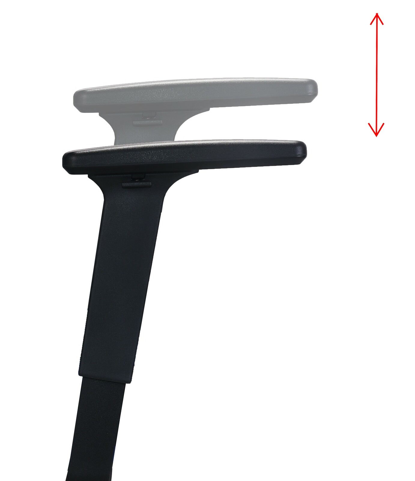 Höhenverstellbare Armlehne eines Gaming-Stuhls, seitliche Perspektive