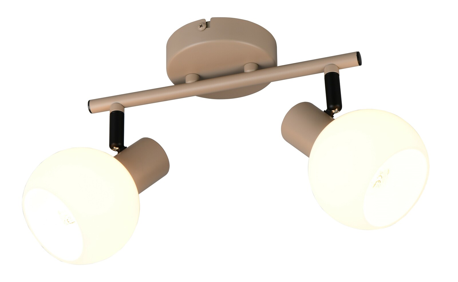 Zweiflammiger Deckenstrahler in Beige, seitliche Perspektive