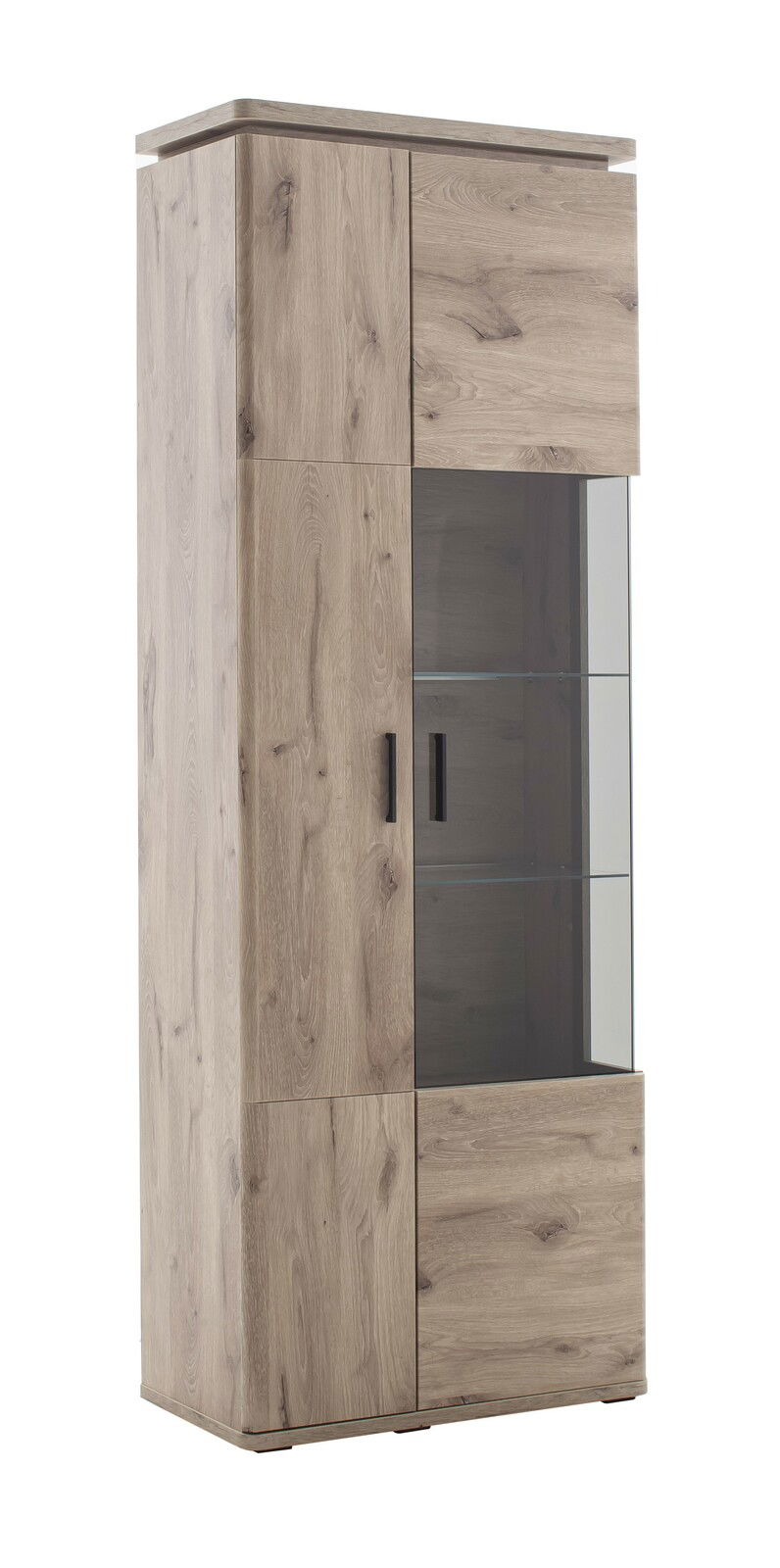 Holzfarbene Kombi-Vitrine MODENA mit Glastür, seitliche Perspektive