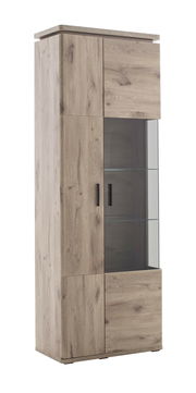 Holzfarbene Kombi-Vitrine MODENA mit Glastür, seitliche Perspektive