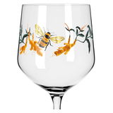 Ginglas mit Bienen- und Pflanzenmotiv, seitliche Perspektive