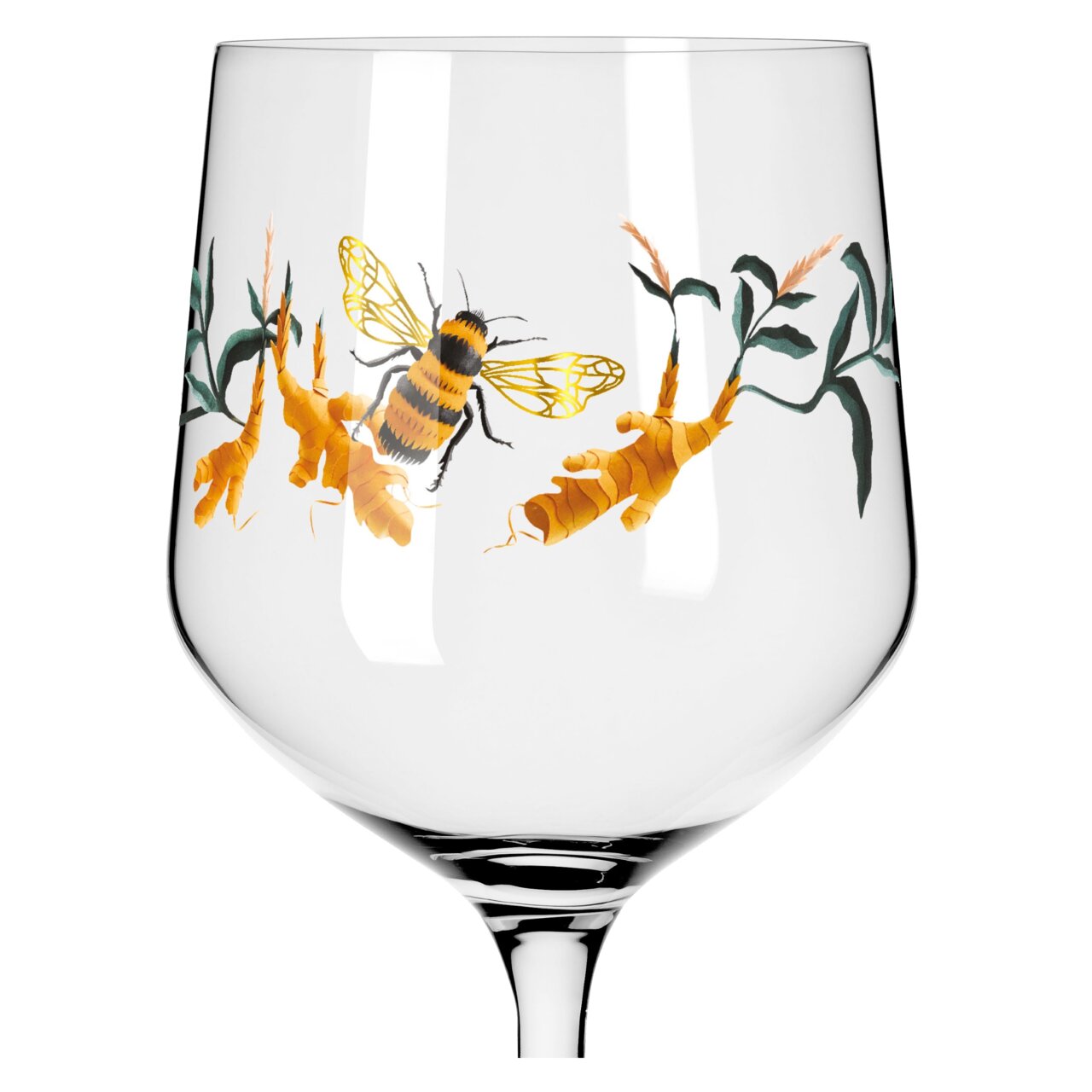 Glas met bijen- en plantenmotief, zijaanzicht