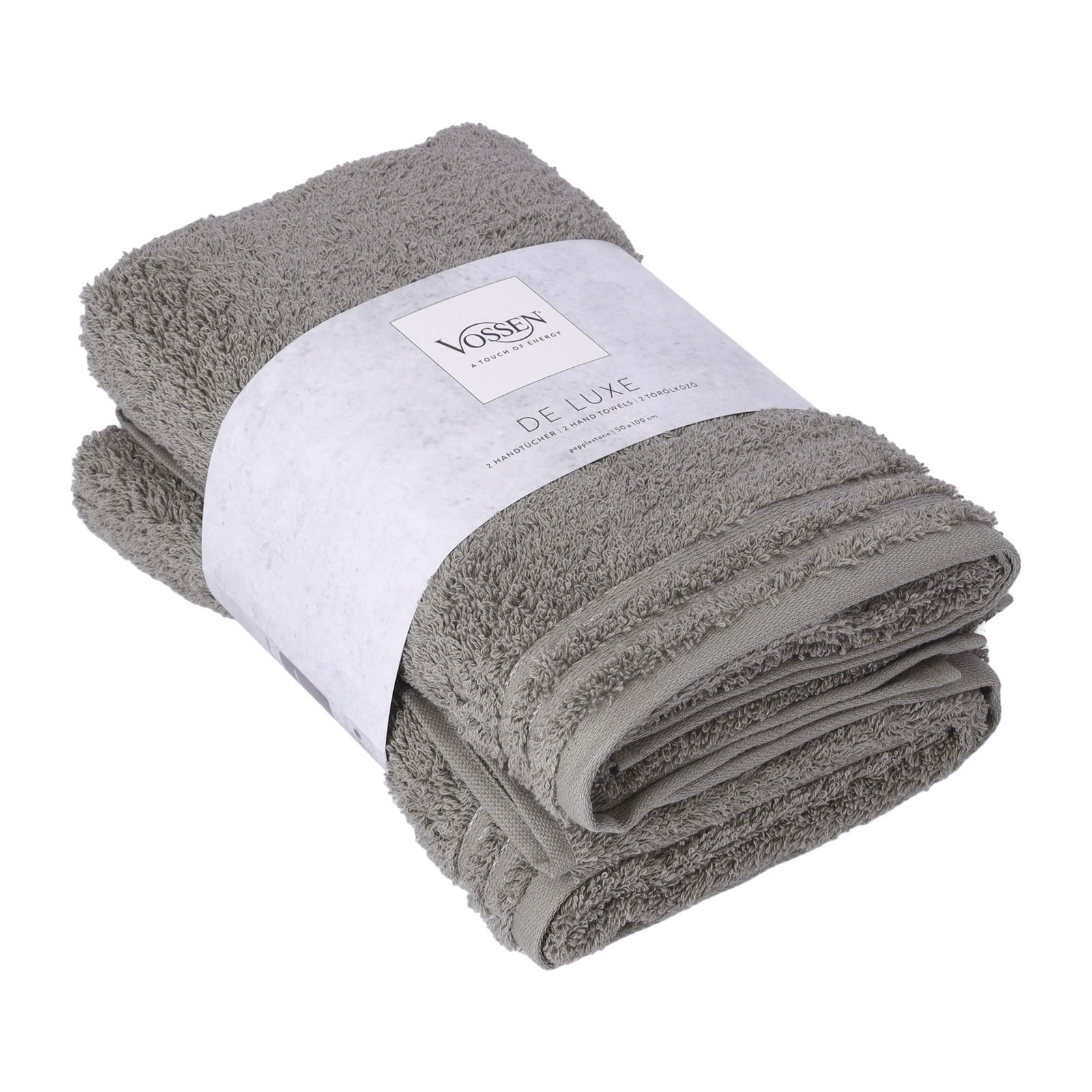 Graues Handtuch-Set De Luxe in pepplestone Farbe, seitliche Perspektive