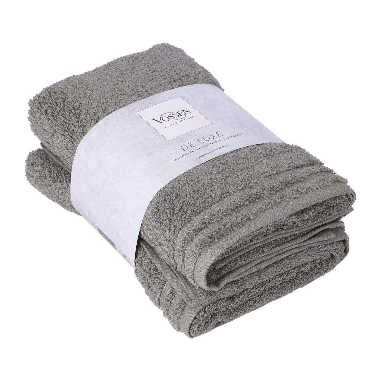 Graues Handtuch-Set De Luxe in pepplestone Farbe, seitliche Perspektive