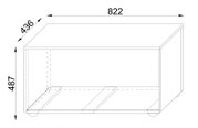Technische Zeichnung eines rechteckigen Möbelkorpus/Lowboards mit Maßen 822 × 436 × 487 mm, gezeigt in schräger Frontansicht (Perspektive von vorne links).