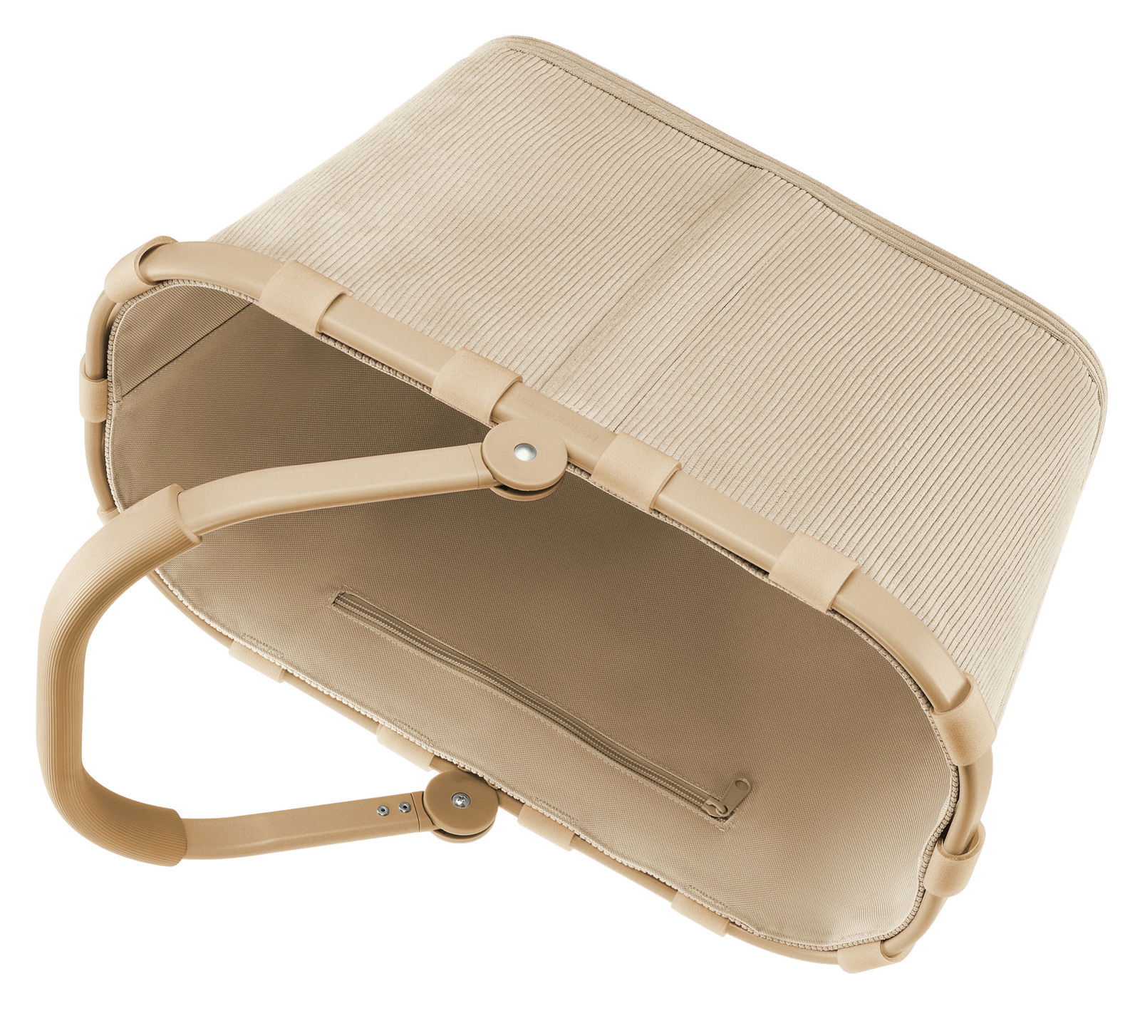 Beiger Einkaufskorb aus Stoff mit stabilen Griffen, von oben betrachtet.