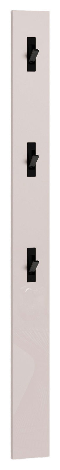 Garderobenleiste mit drei schwarzen Haken, seitliche Perspektive