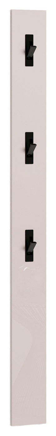 Garderobenleiste mit drei schwarzen Haken, seitliche Perspektive