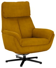 Gele fauteuil met zwarte draaivoet, zijaanzicht