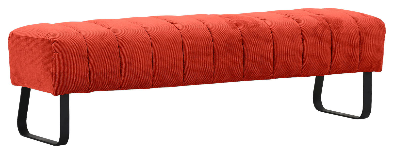 Novel 2,5er-Sitzbank LAILA Rote 2,5er-Sitzbank mit schwarzem Metallgestell, seitliche Perspektive