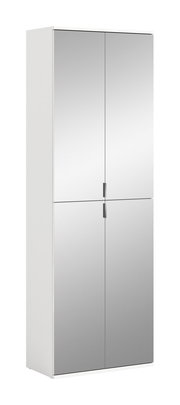 Moderner Spiegelschrank mit vier Türen, perspektivisch von vorne links gezeigt.