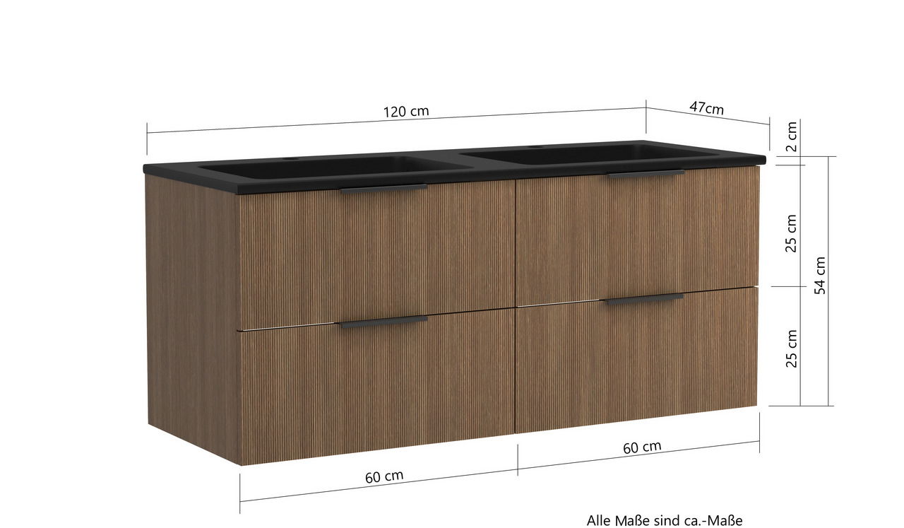 Waschtisch-Set mit zwei Waschbecken, Holzoptik, Frontansicht