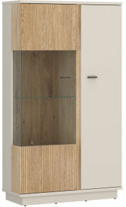Modernes Highboard mit Holz- und Glaselementen, Frontansicht