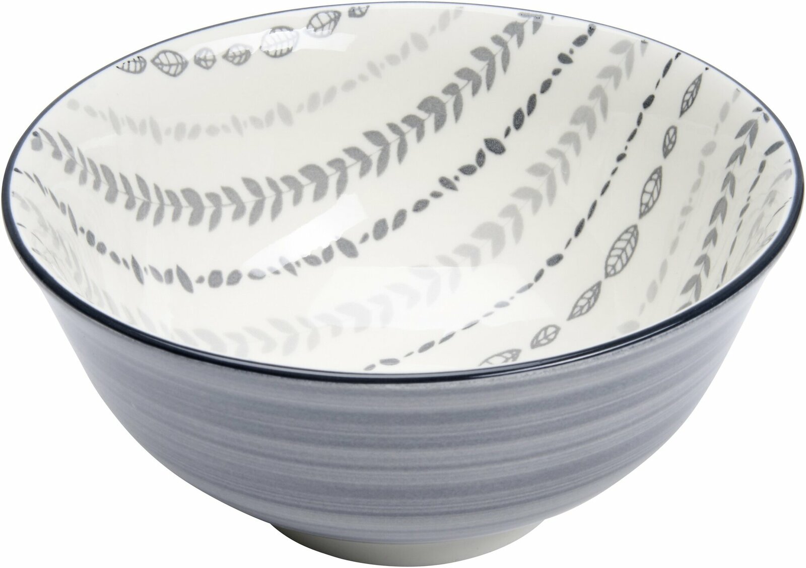 Schale Sendai Ranke 15,5cm mit grauem Rankenmuster auf weißem Hintergrund, seitliche Perspektive