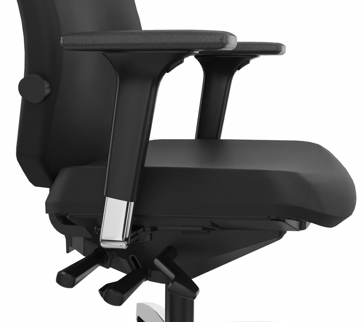 Dauphin Drehstuhl STILO Seitenansicht eines schwarzen Dauphin Drehstuhls STILO mit Armlehnen und verstellbaren Hebeln.