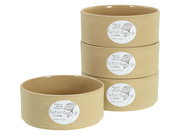 Vier beige, matte Keramikschalen mit Etikett „futuro by CreaTable“ (Made in Portugal), drei gestapelt und eine davor, in leicht schräger Frontansicht vor weißem Hintergrund.