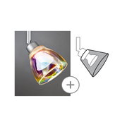 Dekoschirm Wolbi in schräger Perspektive, schillerndes Glasdesign mit metallischer Halterung.