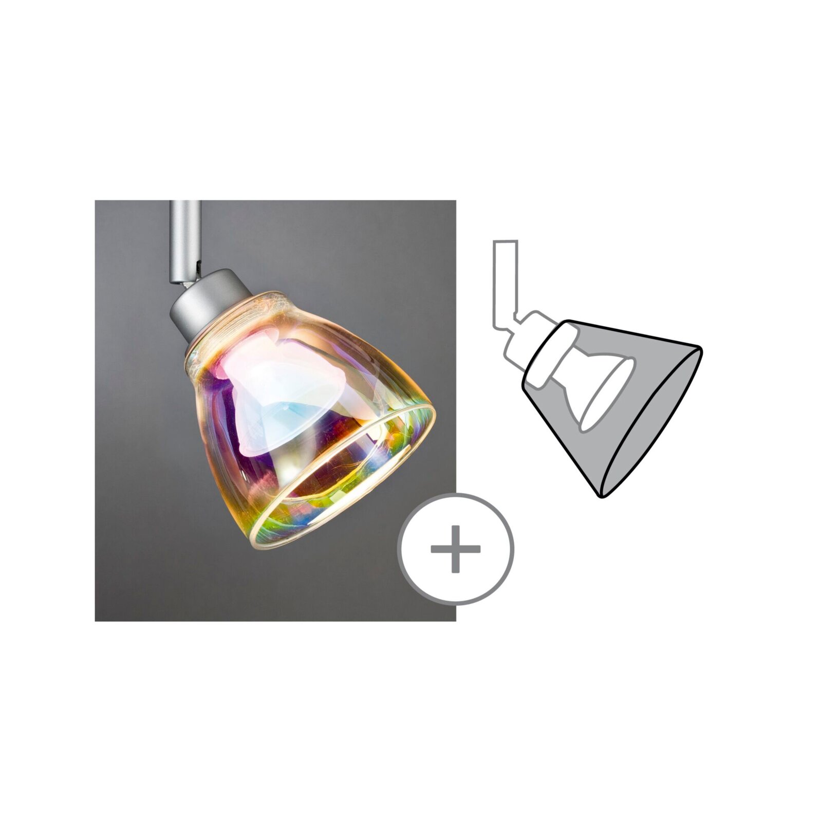 Dekoschirm Wolbi in schräger Perspektive, schillerndes Glasdesign mit metallischer Halterung.