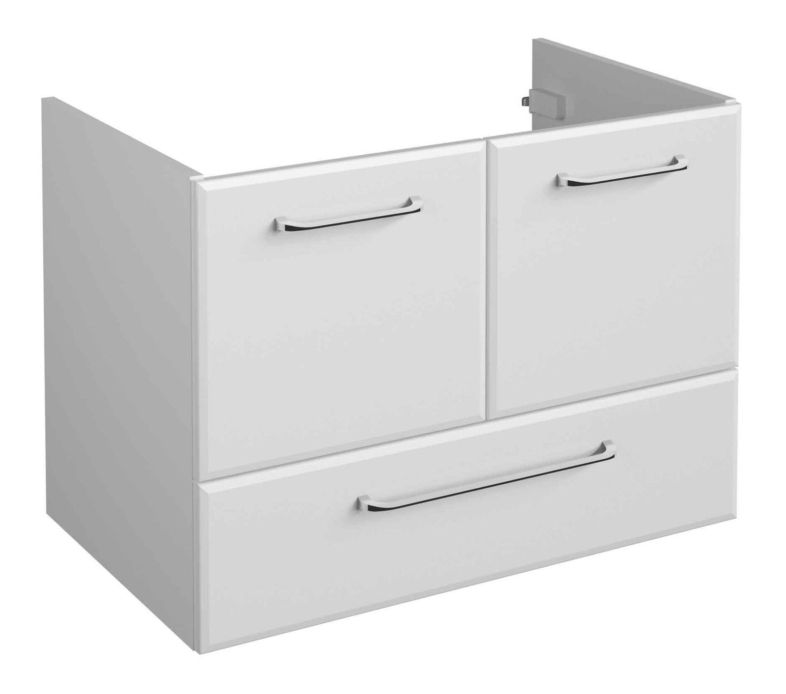 XORA Waschtischunterschrank FILO Weißer Waschtischunterschrank mit zwei Schubladen und einem großen unteren Fach, seitliche Perspektive