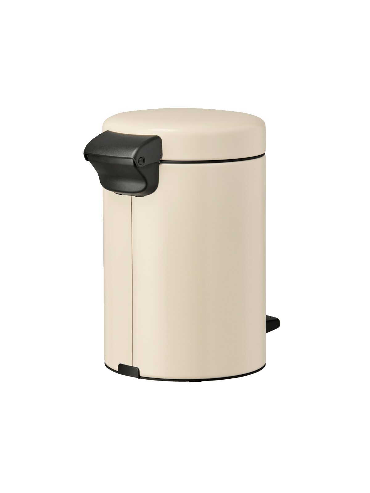 Beiger Treteimer 3L mit schwarzem Pedal, seitliche Perspektive