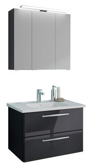 Moderner Badblock mit Spiegelschrank und Waschbecken, Frontansicht