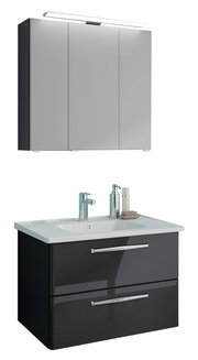 Moderner Badblock mit Spiegelschrank und Waschbecken, Frontansicht