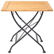 Kleiner klappbarer Gartentisch aus Holz mit Metallgestell, Frontalansicht
