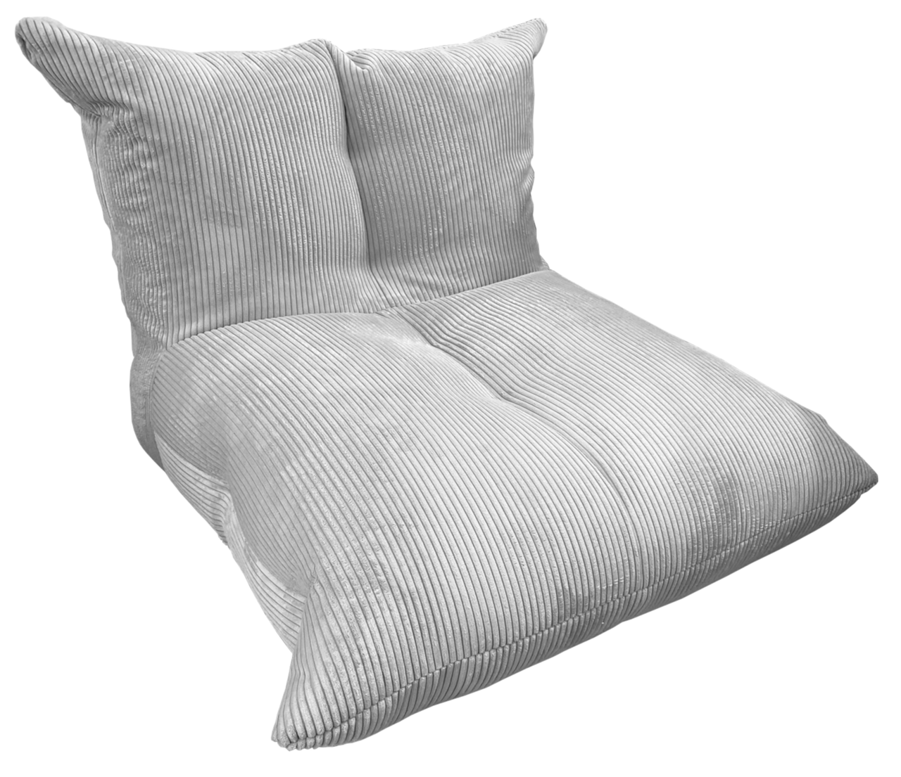 Z2 Sitzsack ESTRELLA Grauer, gerippter Sitzsack in Liegeposition, seitliche Perspektive