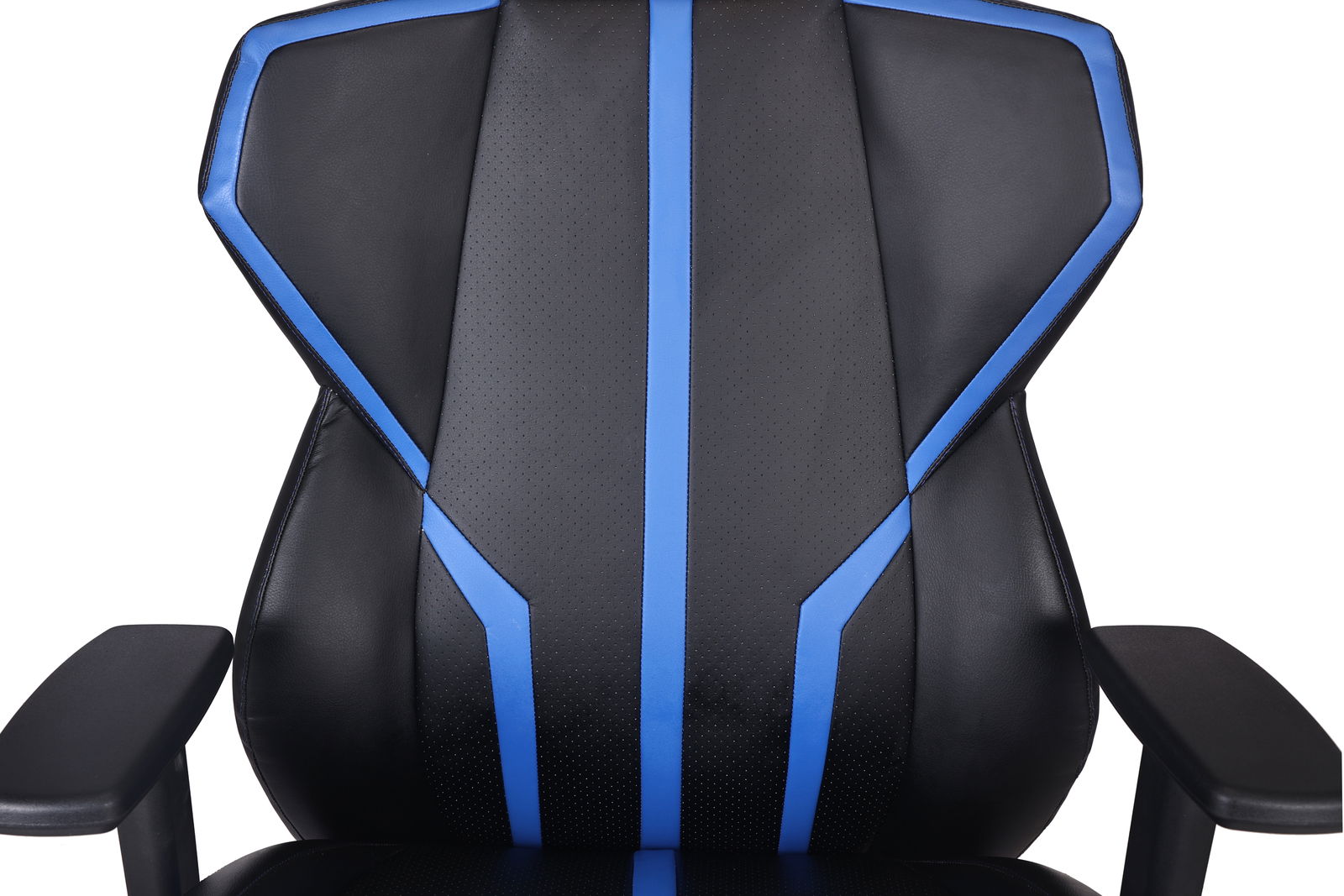 Gaming Stuhl in Schwarz mit blauen Akzenten, Vorderansicht