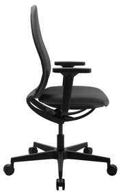 Seitenansicht eines schwarzen Bürostuhls Topstar SOFT SITNESS ART G mit Armlehnen und Rollen.