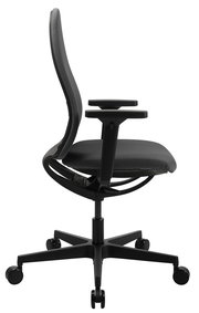 Seitenansicht eines schwarzen Bürostuhls Topstar SOFT SITNESS ART G mit Armlehnen und Rollen.